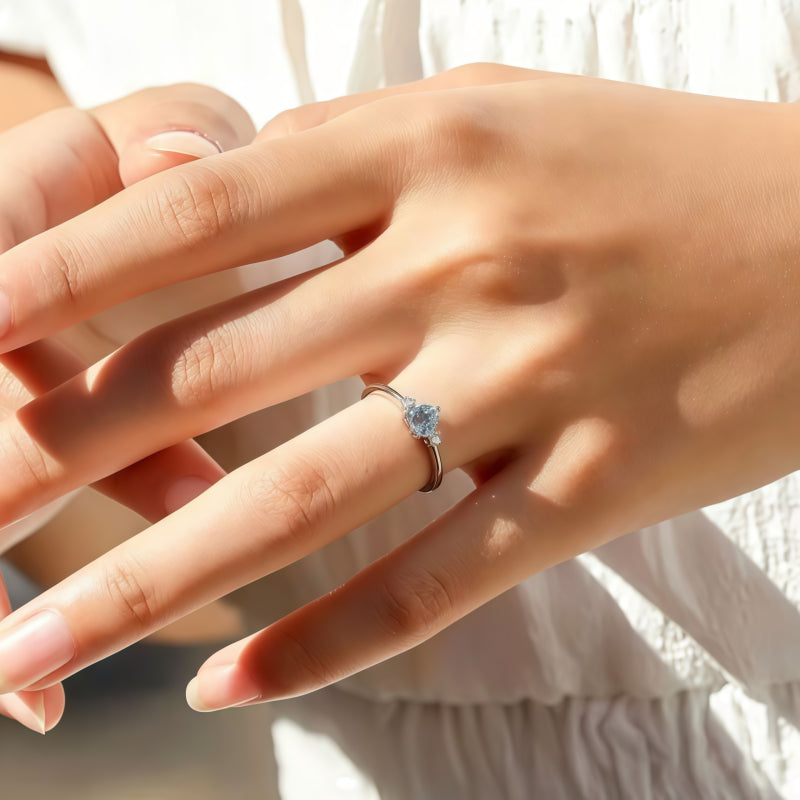 Bague Cœur Aigue-marine Naturelle - Attire la Richesse & Porte-bonheur du Gentilhomme