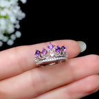 Bague Couronne en Améthyste Naturelle – Esprit Calme, Chance Éclatante