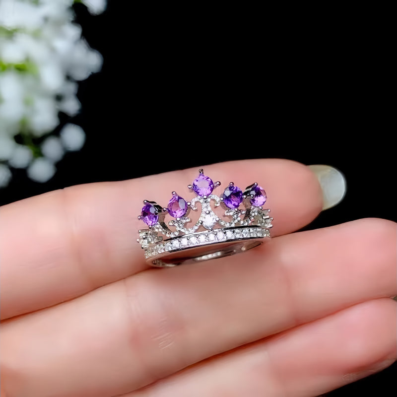 Bague Couronne en Améthyste Naturelle – Esprit Calme, Chance Éclatante