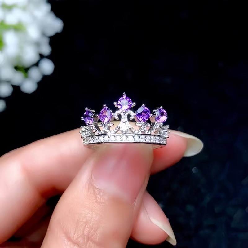 Bague Couronne en Améthyste Naturelle – Esprit Calme, Chance Éclatante