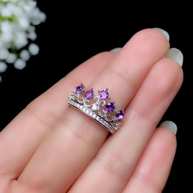 Bague Couronne en Améthyste Naturelle – Esprit Calme, Chance Éclatante