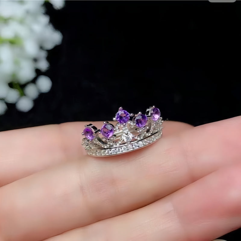 Bague Couronne en Améthyste Naturelle – Esprit Calme, Chance Éclatante