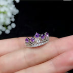 Bague Couronne en Améthyste Naturelle – Esprit Calme, Chance Éclatante