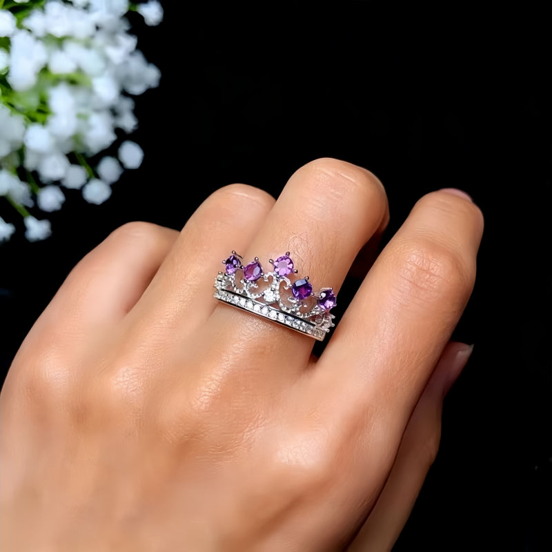 Natural Amethyst Crown Ring – Calm Mind, Clear Luck
