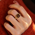 Bague en pierre naturelle Œil de Tigre, bague exquise pour l'index - La pierre du courage pour la réussite professionnelle