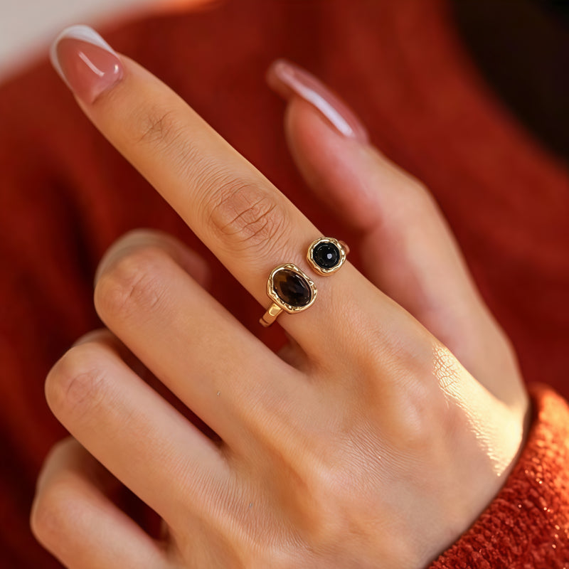 Bague en pierre Œil de Tigre naturel Rétro Melad Nouveau Luxe léger Design Sens Bague Courage