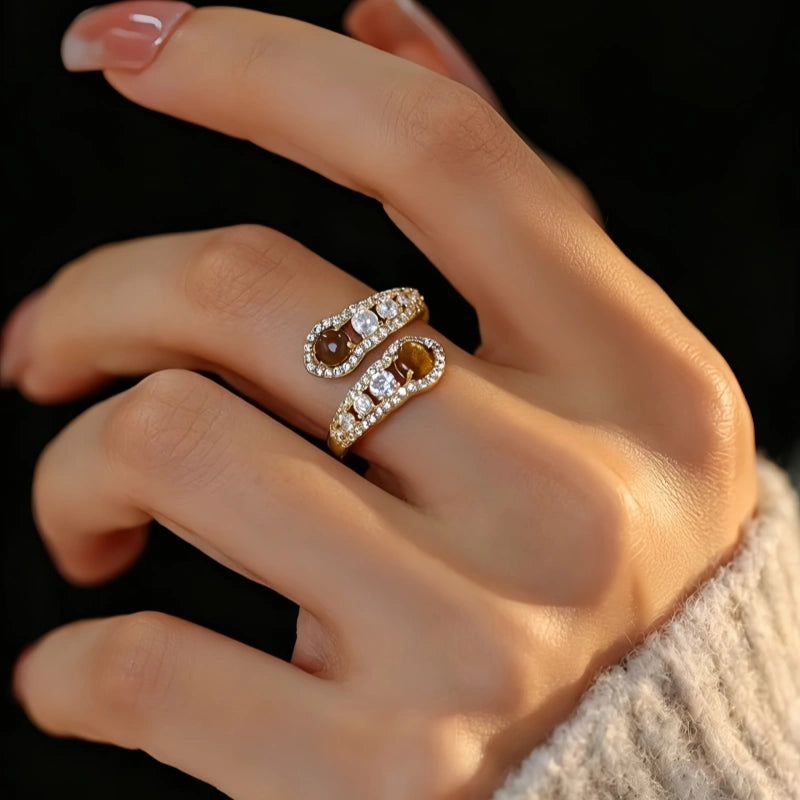 Bague en cristal œil de tigre brillant - Apportez la prospérité