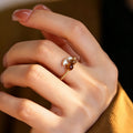 Bague Ouverte Fortune en Œil de Tigre Naturel et Cerise - Cadeau Porte-Bonheur pour Filles