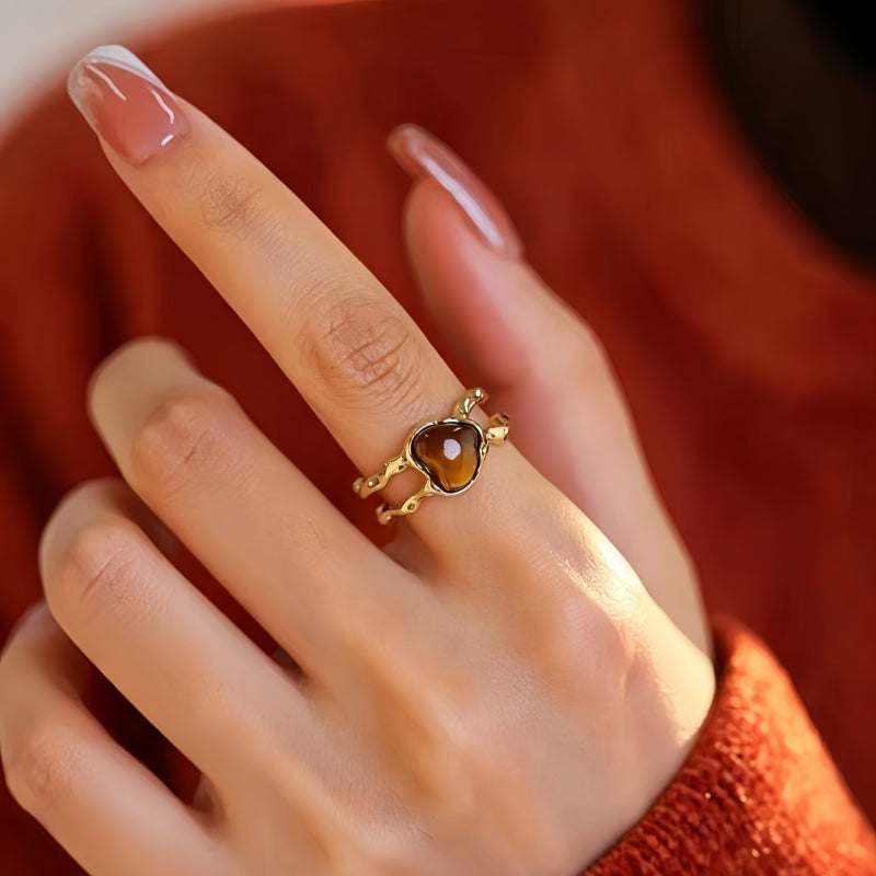 Tiger Eye Heart Ring - Calm the Mind & Ward Off External Disturbances