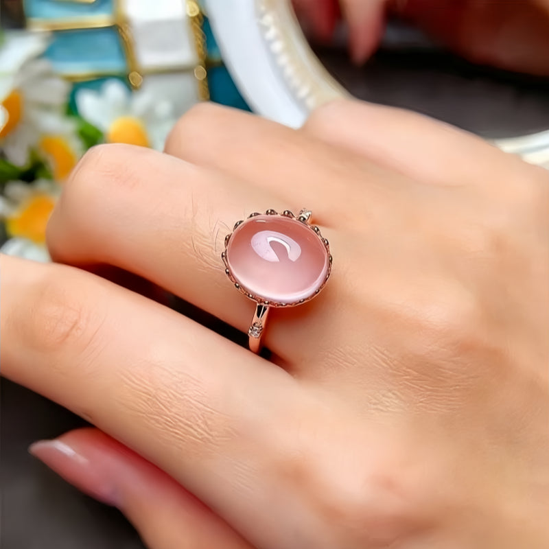 Oval Rose Quartz Crown Ring - Raise Your Love Vibration