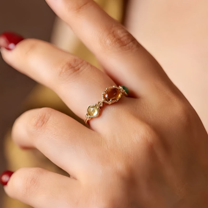 Bague vintage en cristal de citrine naturelle - Succès et confiance en soi