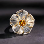 Bague fleur en cristal de citrine naturelle