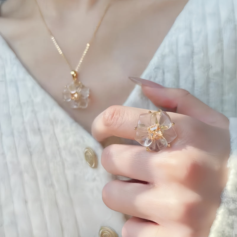 Bague fleur en cristal de citrine naturelle