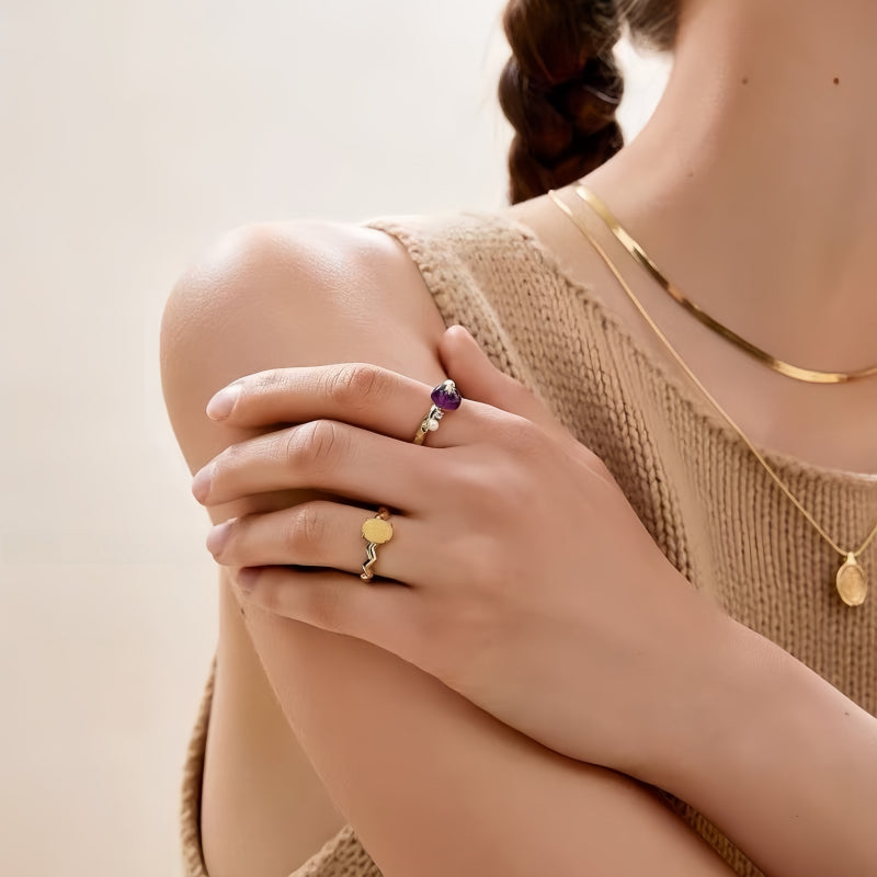 Personal Design Natural Amethyst Pearl Open Ring