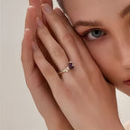 Bague ouverte personnalisée en améthyste naturelle et perle