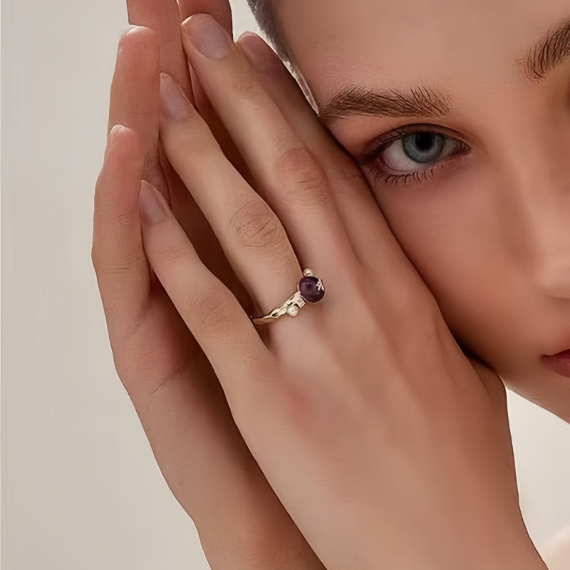 Personal Design Natural Amethyst Pearl Open Ring