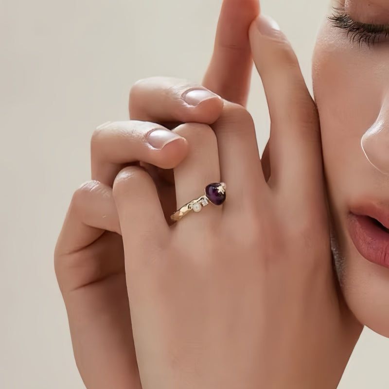 Personal Design Natural Amethyst Pearl Open Ring
