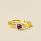 Bague en améthyste naturelle, pièce de monnaie de la fortune