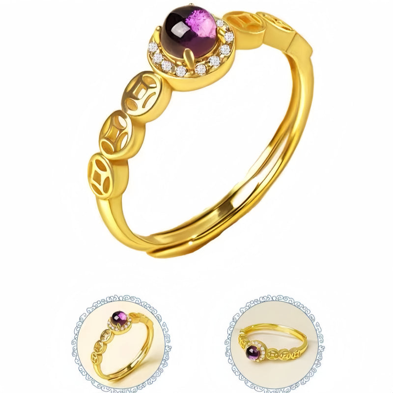 Natural Amethyst Coin Fortune Ring