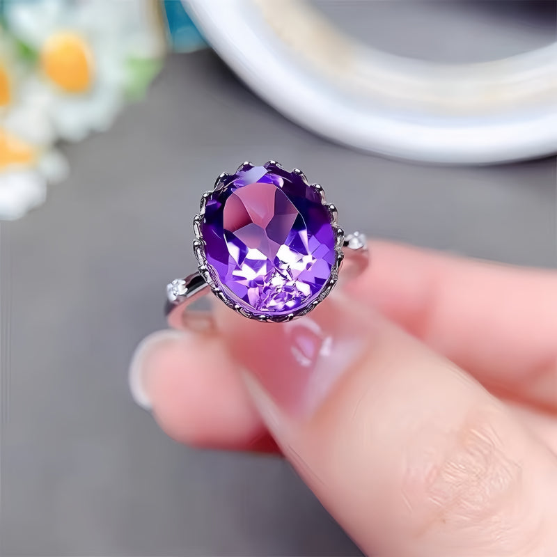 Shining Natural Amethyst Tiara Ring
