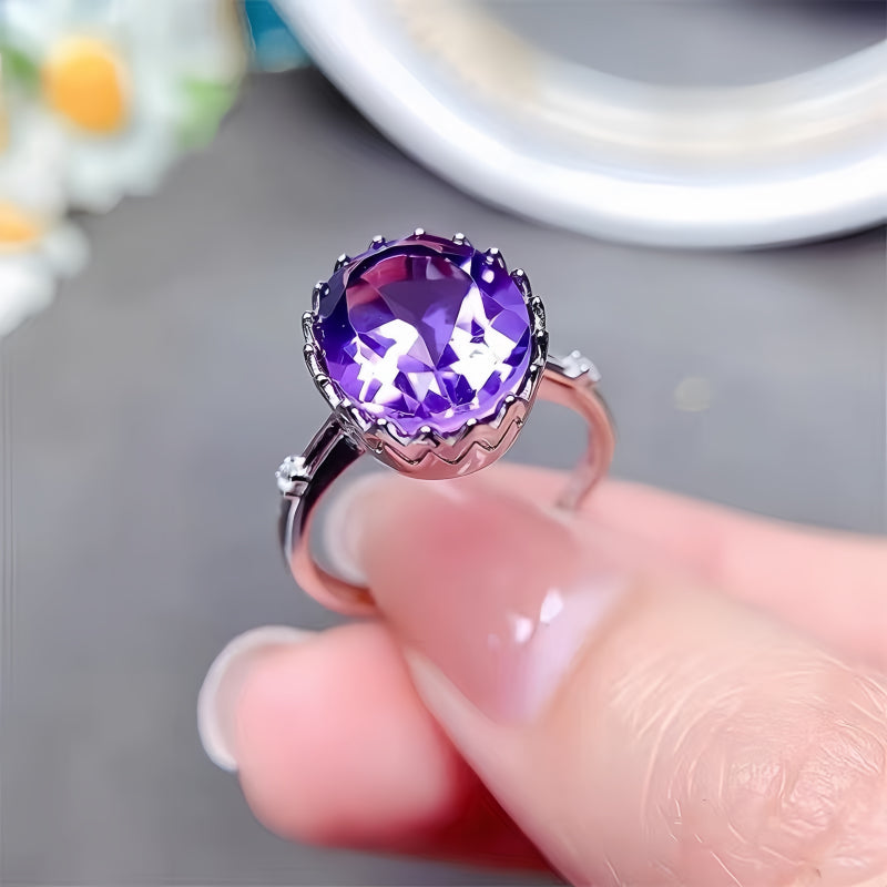 Shining Natural Amethyst Tiara Ring