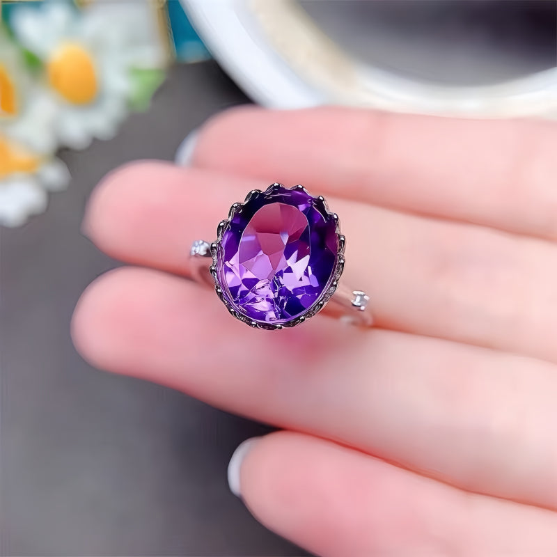 Shining Natural Amethyst Tiara Ring