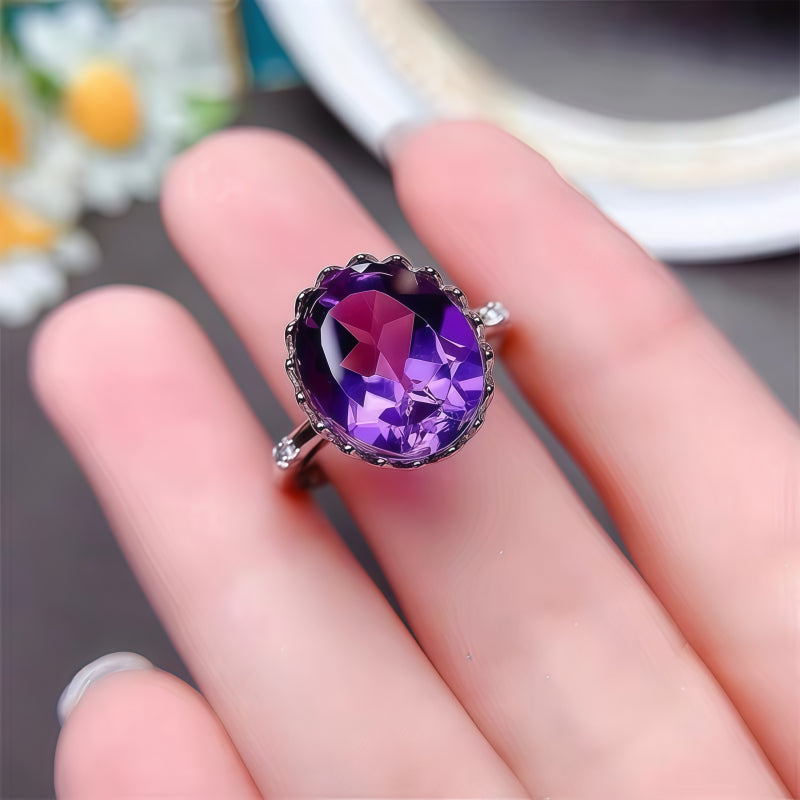 Shining Natural Amethyst Tiara Ring