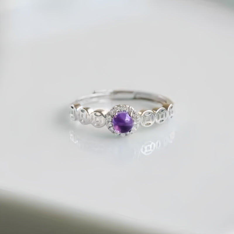 Bague porte-bonheur pièce de monnaie mystère améthyste naturelle