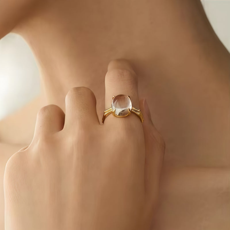 Bague Bambou Quartz Clair Naturel Créativité Force