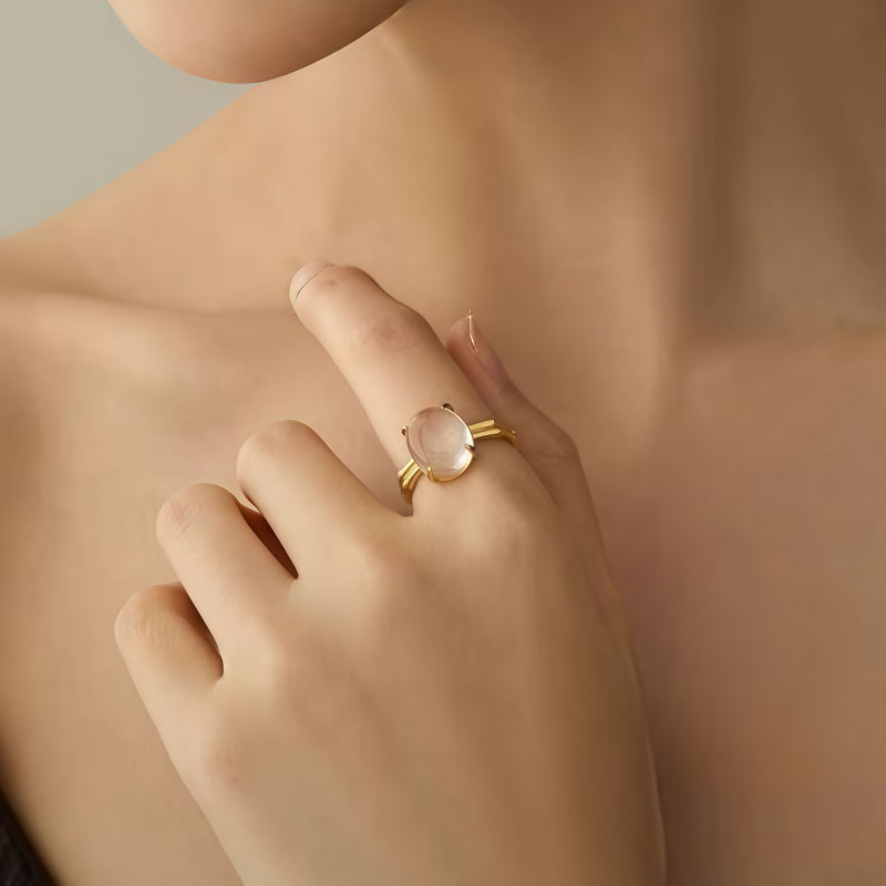 Bague Bambou Quartz Clair Naturel Créativité Force