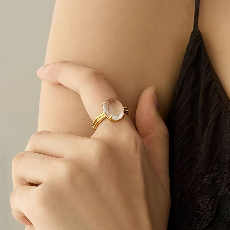 Bague Bambou Quartz Clair Naturel Créativité Force