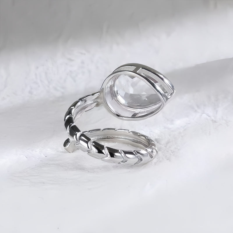 Bague Goutte d'Eau en Cristal Naturel Transparent