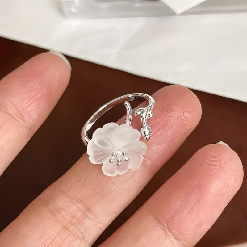 Plum Blossom Clear Quartz Open Ring - Harmonious Connections, Heart Pure and Peaceful