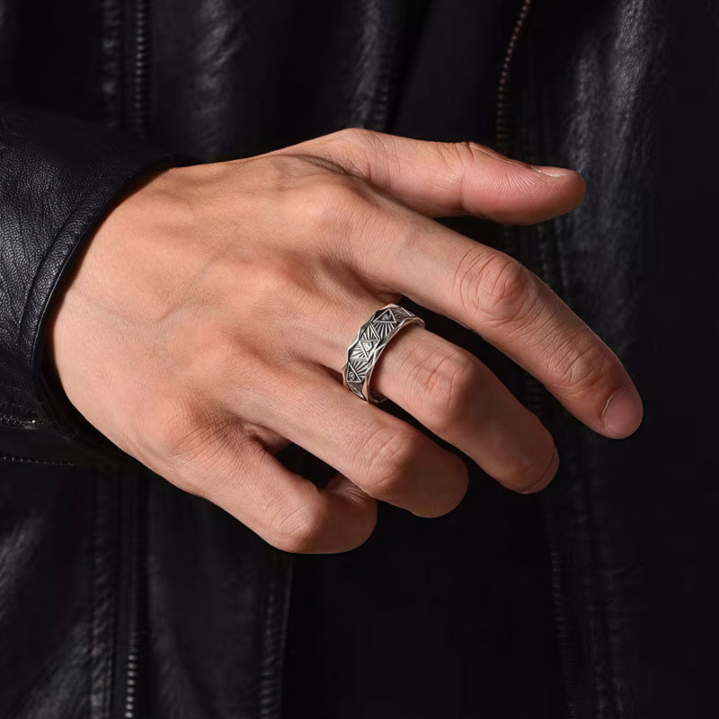 Bague large Œil porte-bonheur – Pierre obsidienne miroir argentée pour la protection spirituelle