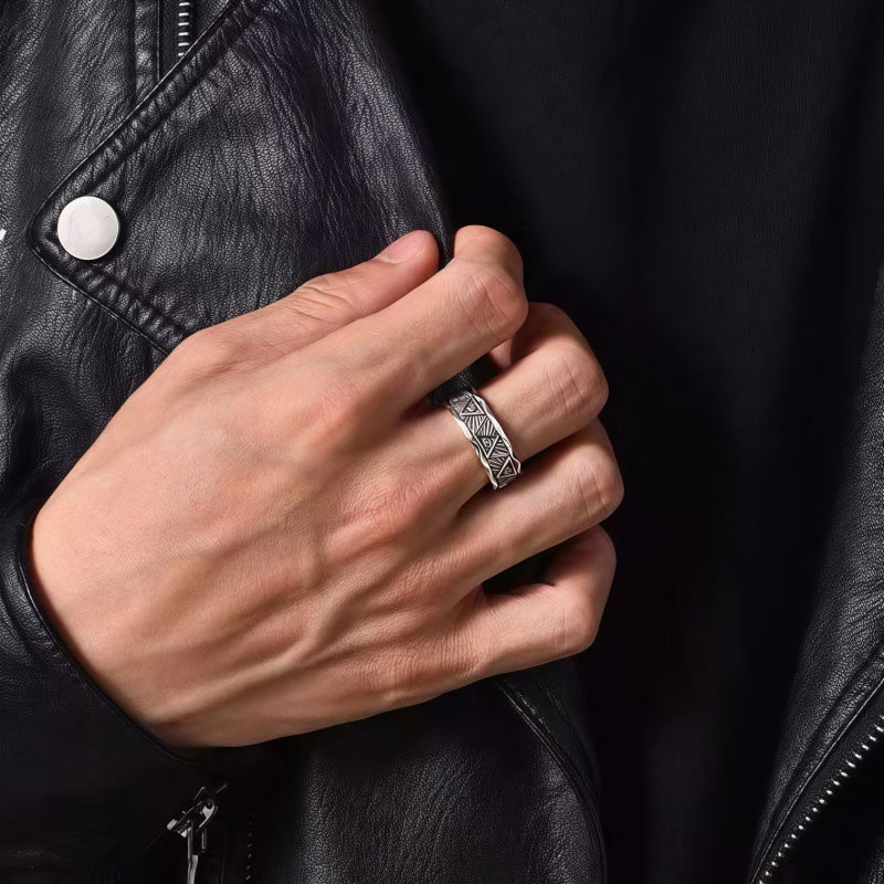 Bague large Œil porte-bonheur – Pierre obsidienne miroir argentée pour la protection spirituelle