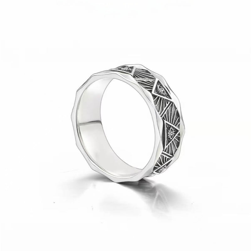 Bague large Œil porte-bonheur – Pierre obsidienne miroir argentée pour la protection spirituelle