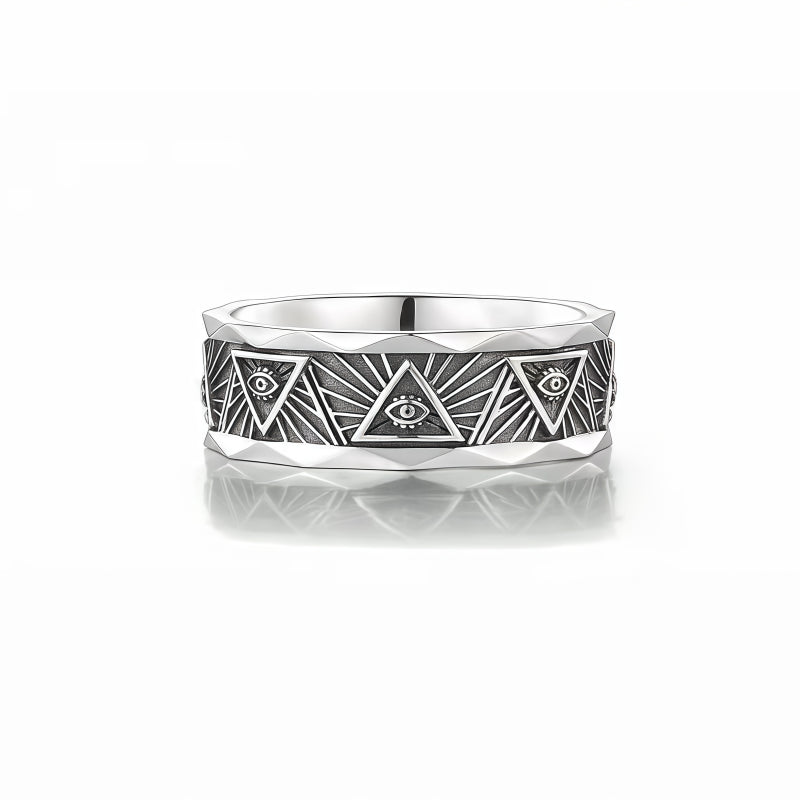 Bague large Œil porte-bonheur – Pierre obsidienne miroir argentée pour la protection spirituelle