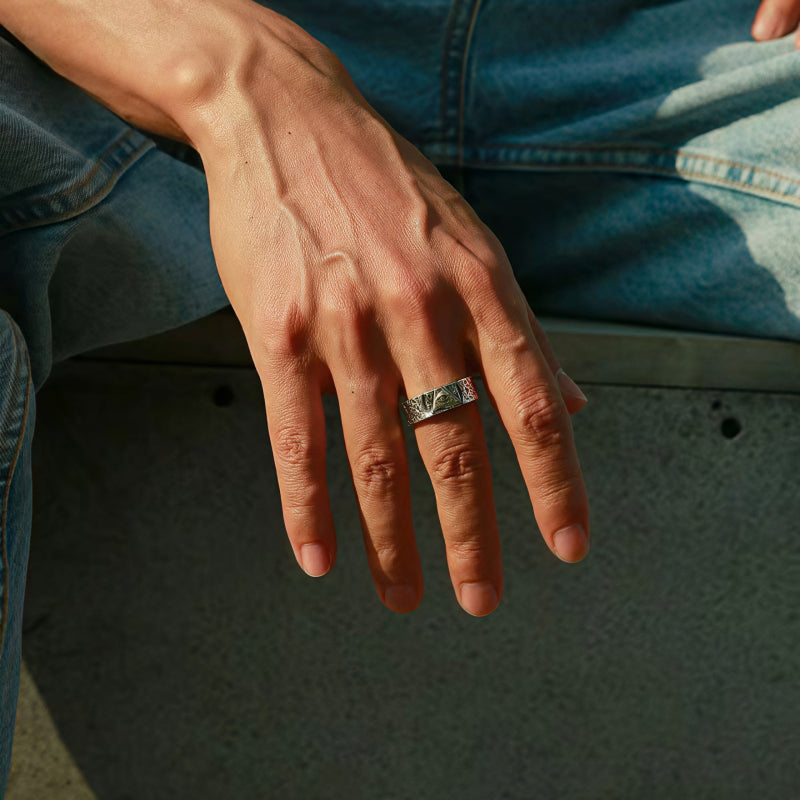Bague Œil Turc Large pour Homme en Argent – Bloque l'Énergie Négative