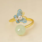 Bague en émail perlé papillon de jade Hetian – Portez la paix, attirez la fortune