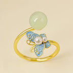 Bague en émail perlé papillon de jade Hetian – Portez la paix, attirez la fortune