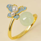 Bague en émail perlé papillon de jade Hetian – Portez la paix, attirez la fortune