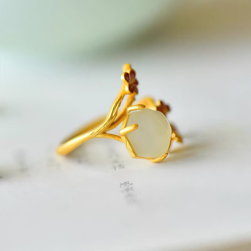 Bague en jade Hetian Prunier Branche d'Or – Là où la chance rencontre la paix intérieure
