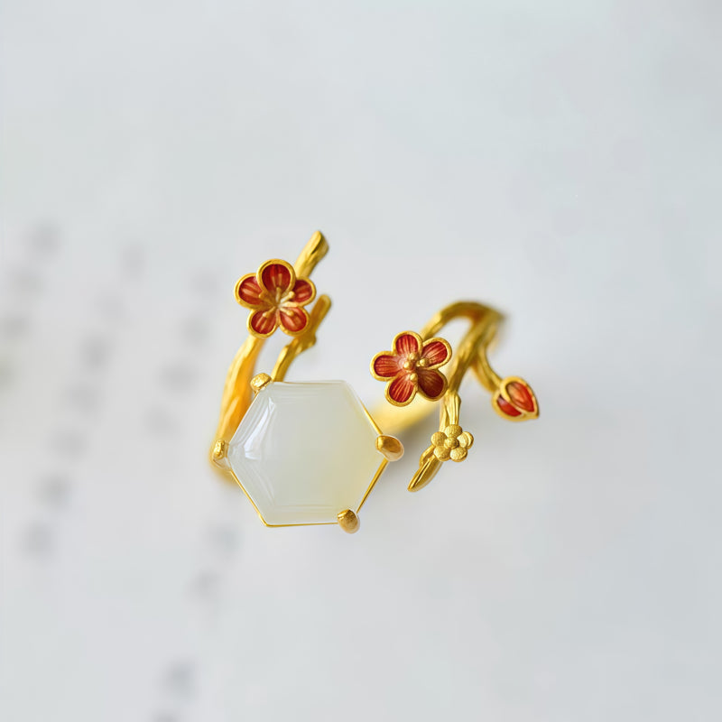 Golden Bough Plum Hetian Jade Ring – Where Luck Meets Inner Peace