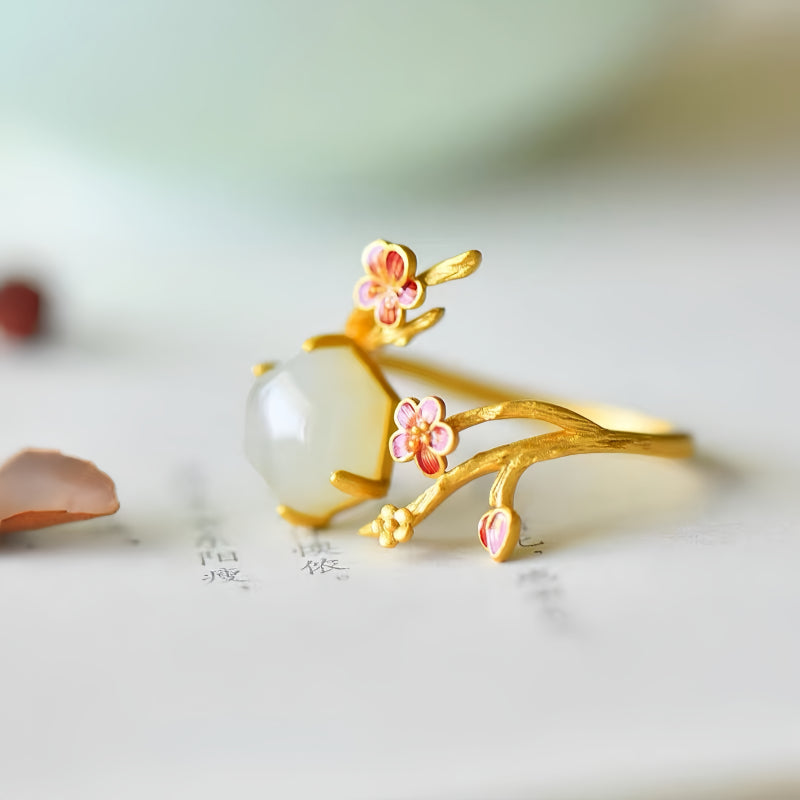 Golden Bough Plum Hetian Jade Ring – Where Luck Meets Inner Peace