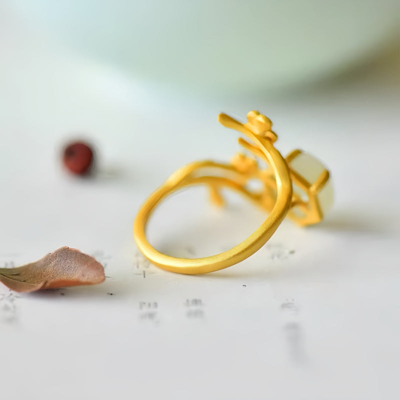 Bague en jade Hetian Prunier Branche d'Or – Là où la chance rencontre la paix intérieure