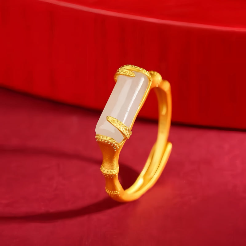 Vintage Bamboo Hetian Jade Blessing Ring – Wear Calm, Carry Luck