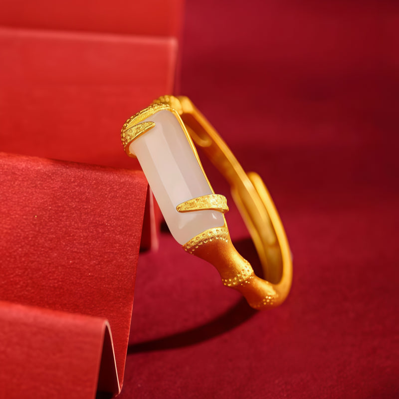 Vintage Bamboo Hetian Jade Blessing Ring – Wear Calm, Carry Luck