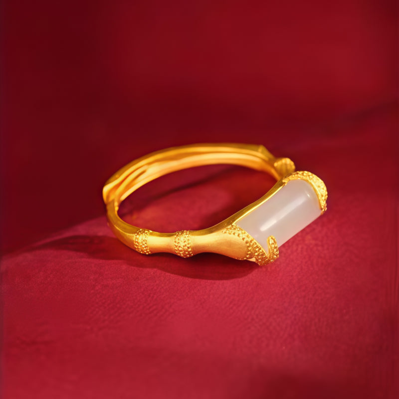 Vintage Bamboo Hetian Jade Blessing Ring – Wear Calm, Carry Luck