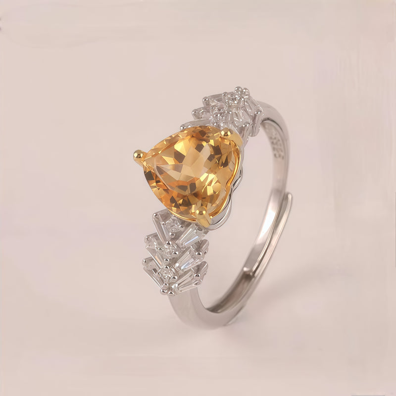 Sunny Heart Citrine Natural Crystal Ring - Golden Light, Lasting Luck