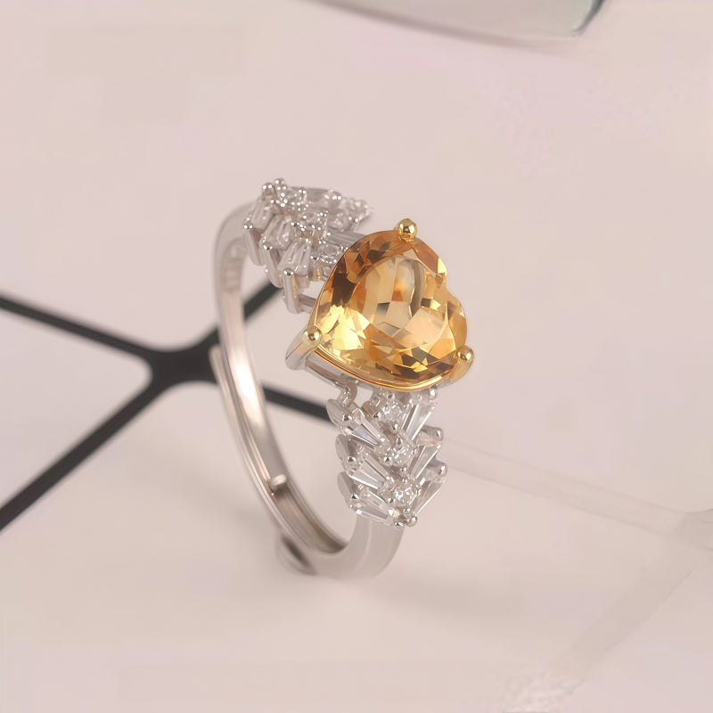 Sunny Heart Citrine Natural Crystal Ring - Golden Light, Lasting Luck